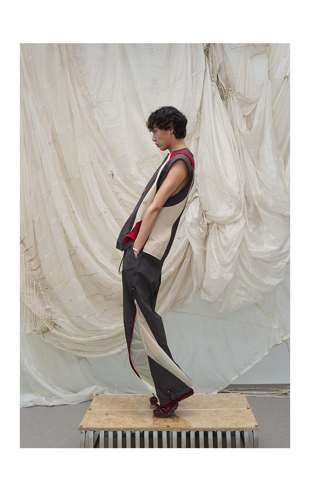 Contrast Paneled Double Cuffed Nylon Pants