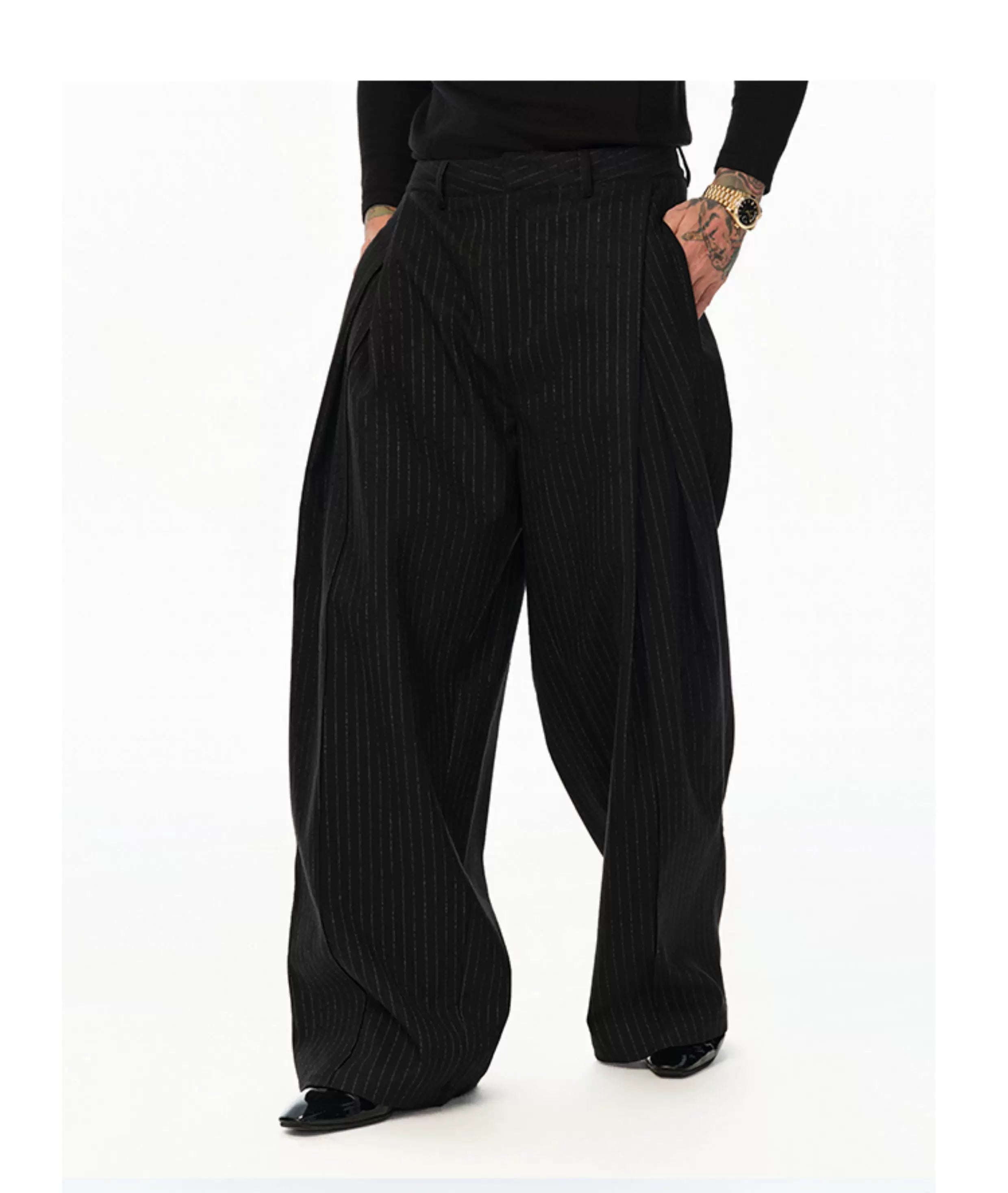 Black Vertical Striped Wool Dress Pants