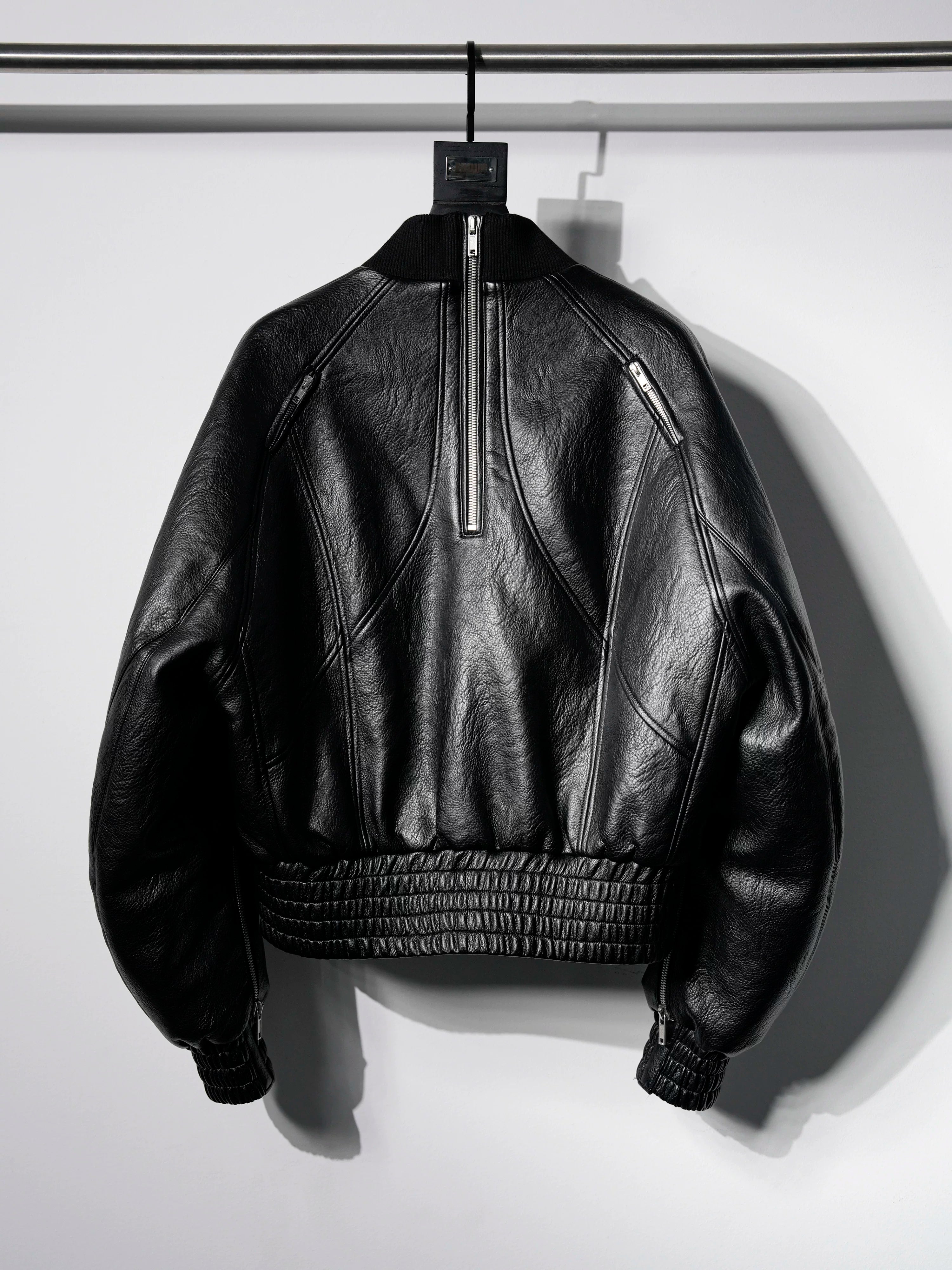 Dark Textured Curve Sleeve Bomber Jacket