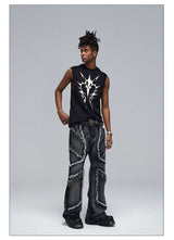 Fringed Ripped Washed Straight Jeans