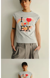 Short Sleeve Elastic Heart Print Tees