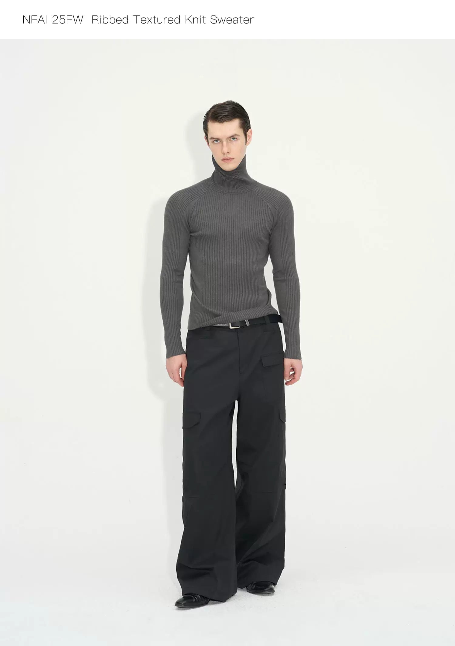 Long Sleeve Turtleneck Ribbed Knit Top