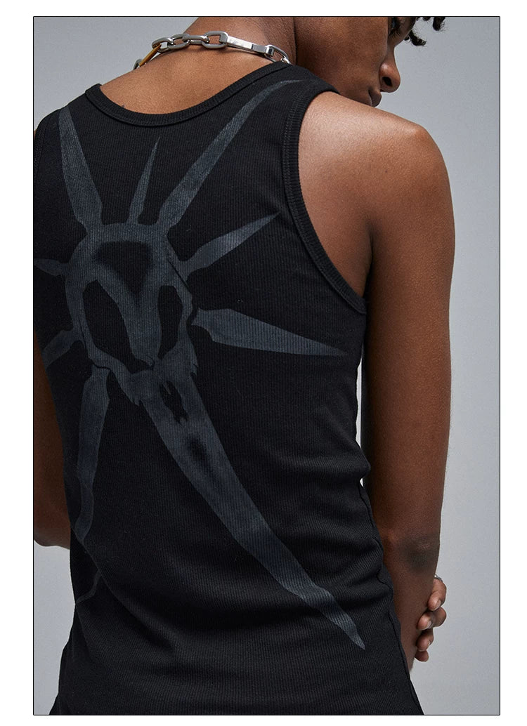 Skeleton Print Ribbed Tank Top