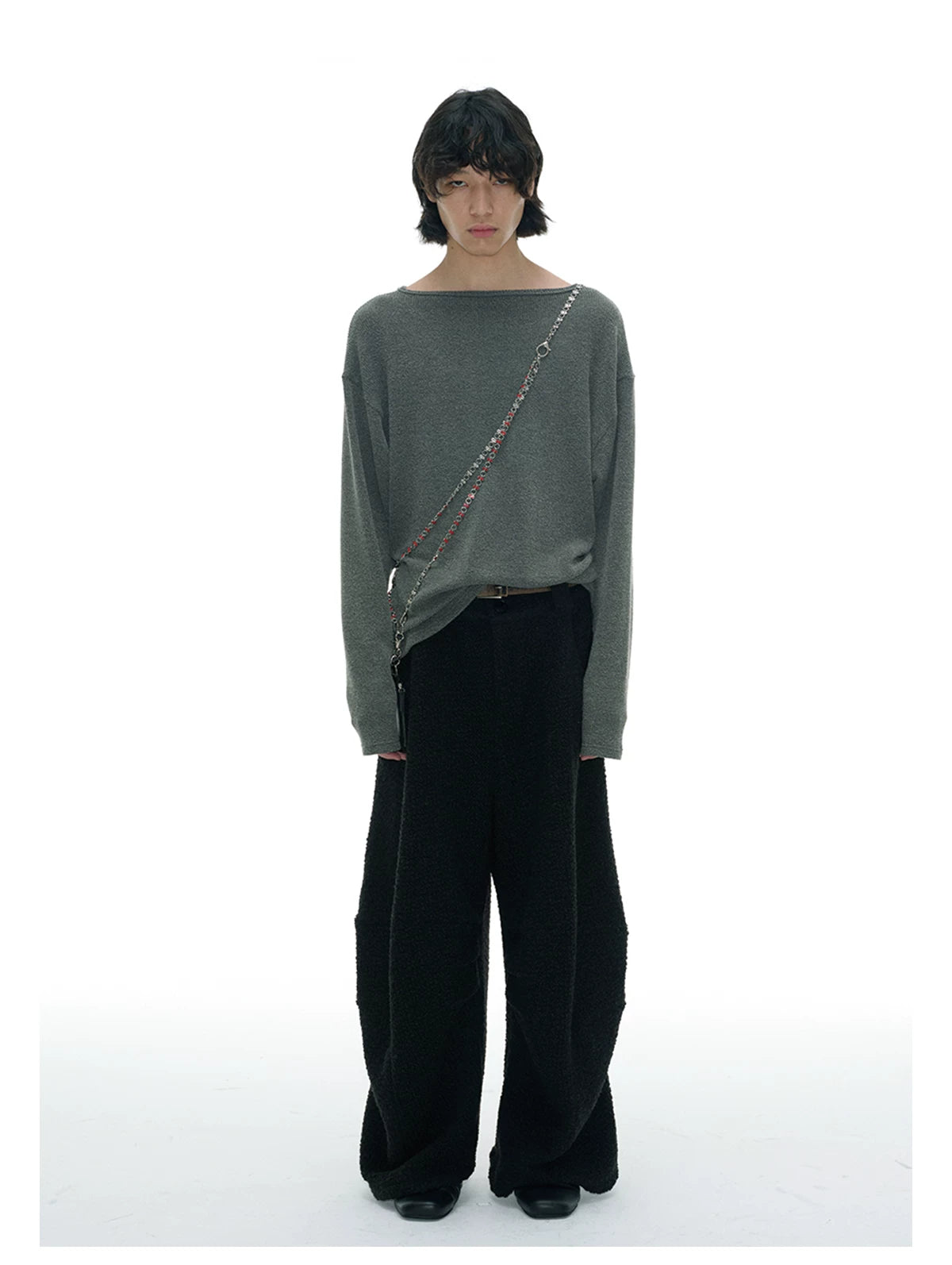 Ribbed Boat Neck Long Sleeve Tops