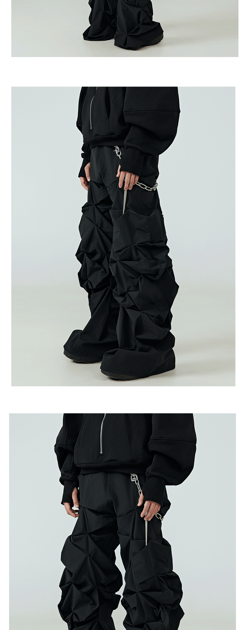 Black Pleated Wide Leg Casual Pants