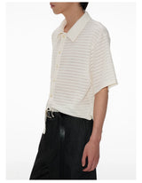 Hollow Striped Short Sleeve Crop Shirt