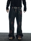 Streetwear Gothic Camo Leather Straight Jeans