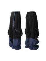 Detachable Suede Denim Patchwork Cargo Pants