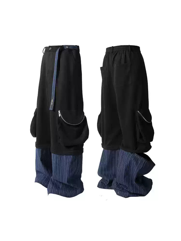 Detachable Suede Denim Patchwork Cargo Pants
