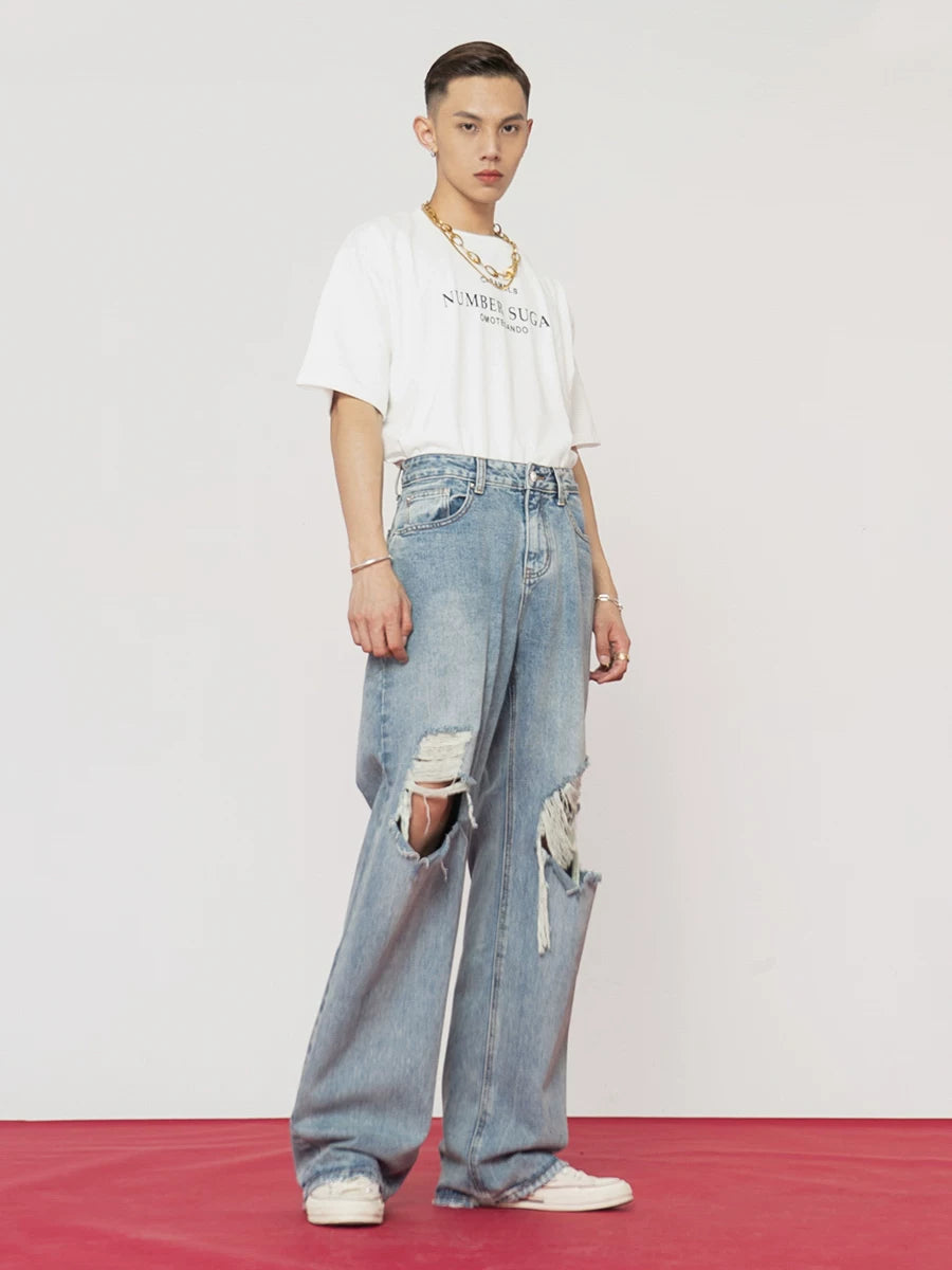Men's Distressed Baggy Straight Jeans