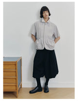 Short Sleeve Bubble Pleat Drawstring Shirt