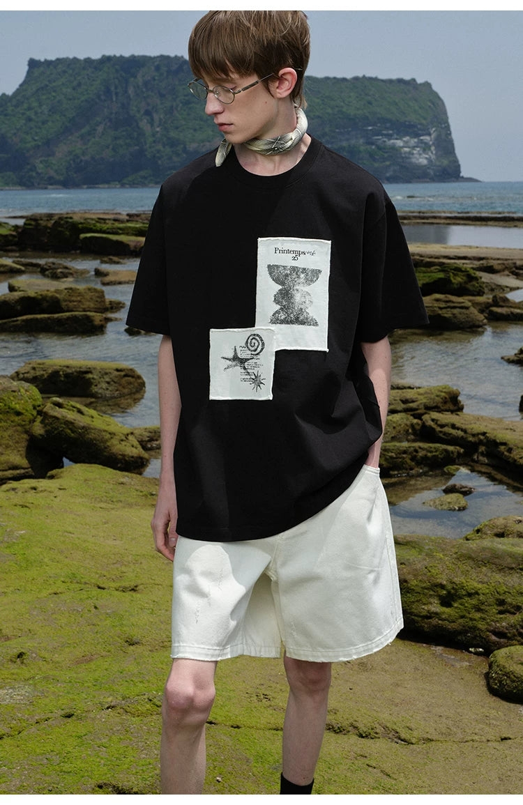 Frayed Printed Cotton Crew Neck Tee