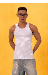 Rhinestone Ribbed Stretchy Metal Tank Tops