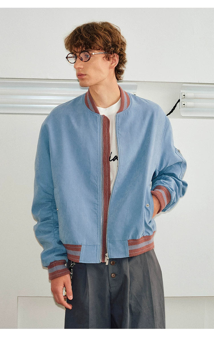 Men's Loose Color Block Bomber Jacket