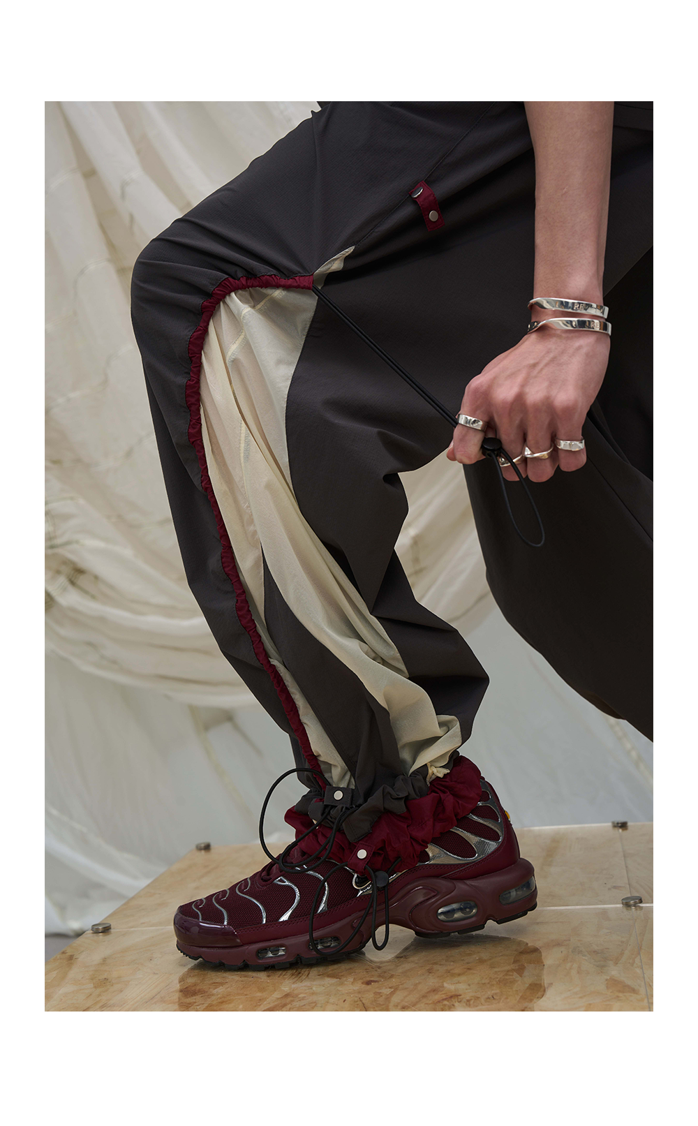 Contrast Paneled Double Cuffed Nylon Pants