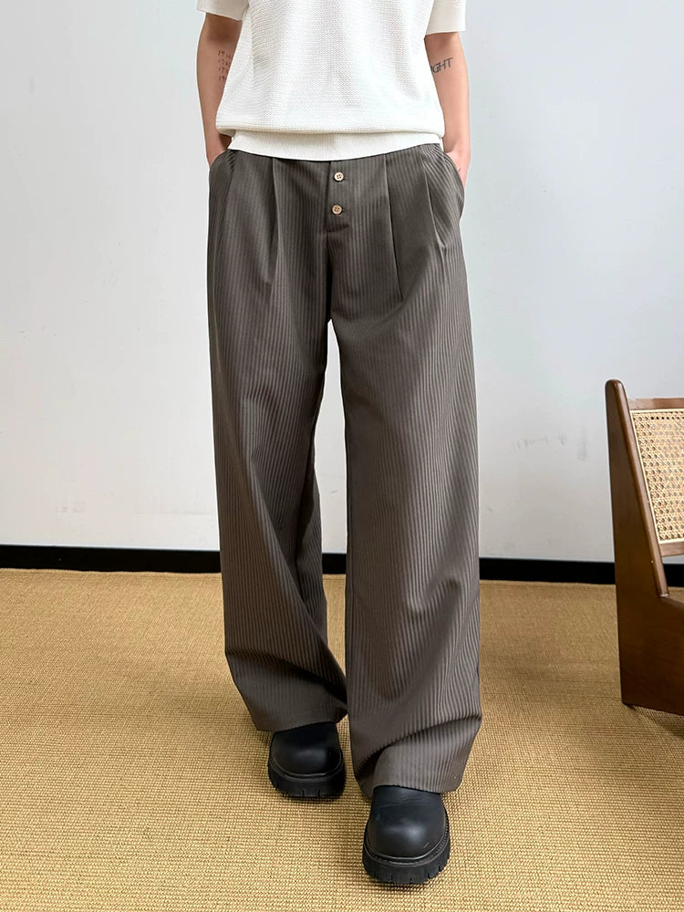 Nut Brown Pleated Straight Pants