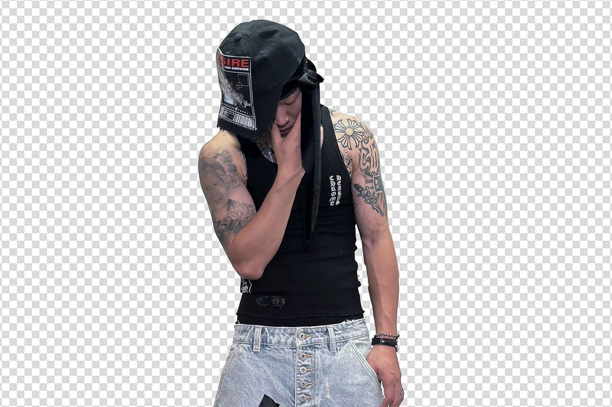 Washed Destroyed Black Tape Patched Jeans