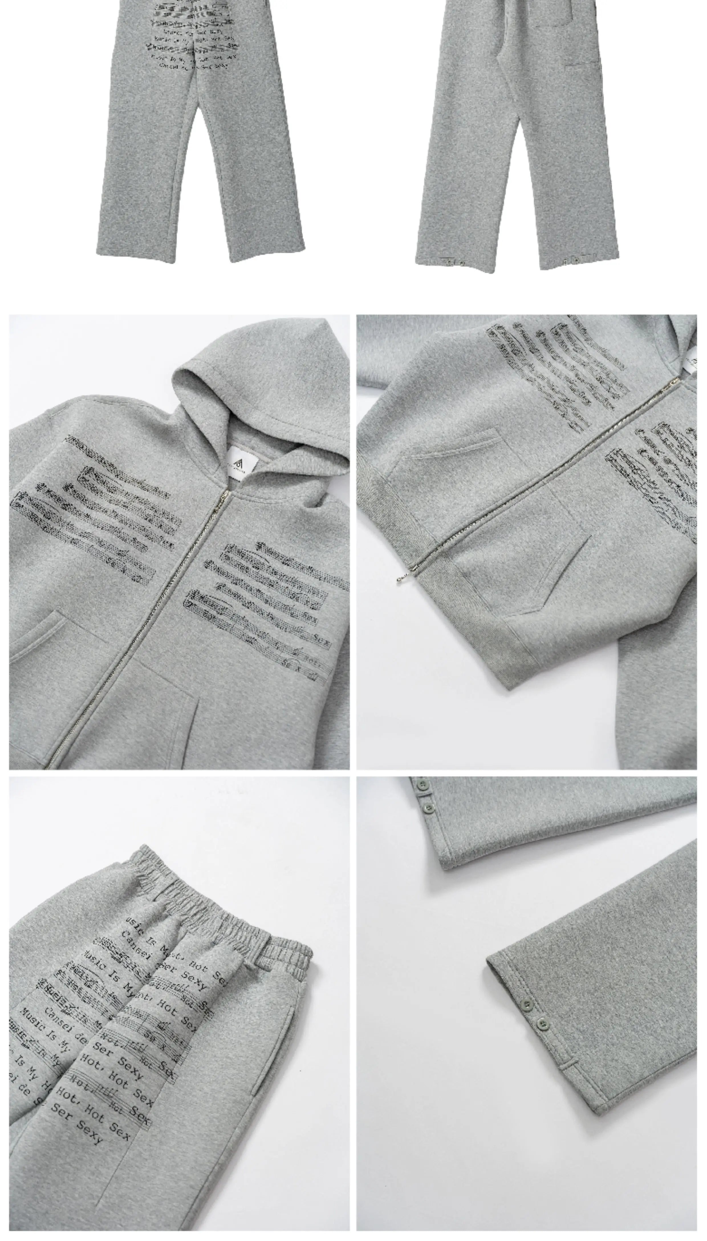Vintage Music Print Sweatshirt Set
