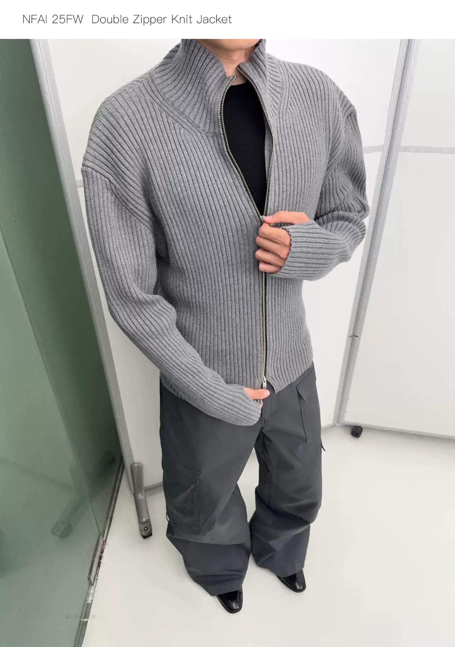 Double Zipper Thick Wool Knitted Jacket