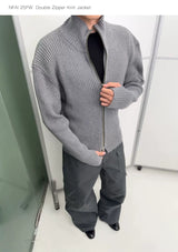 Double Zipper Thick Wool Knitted Jacket