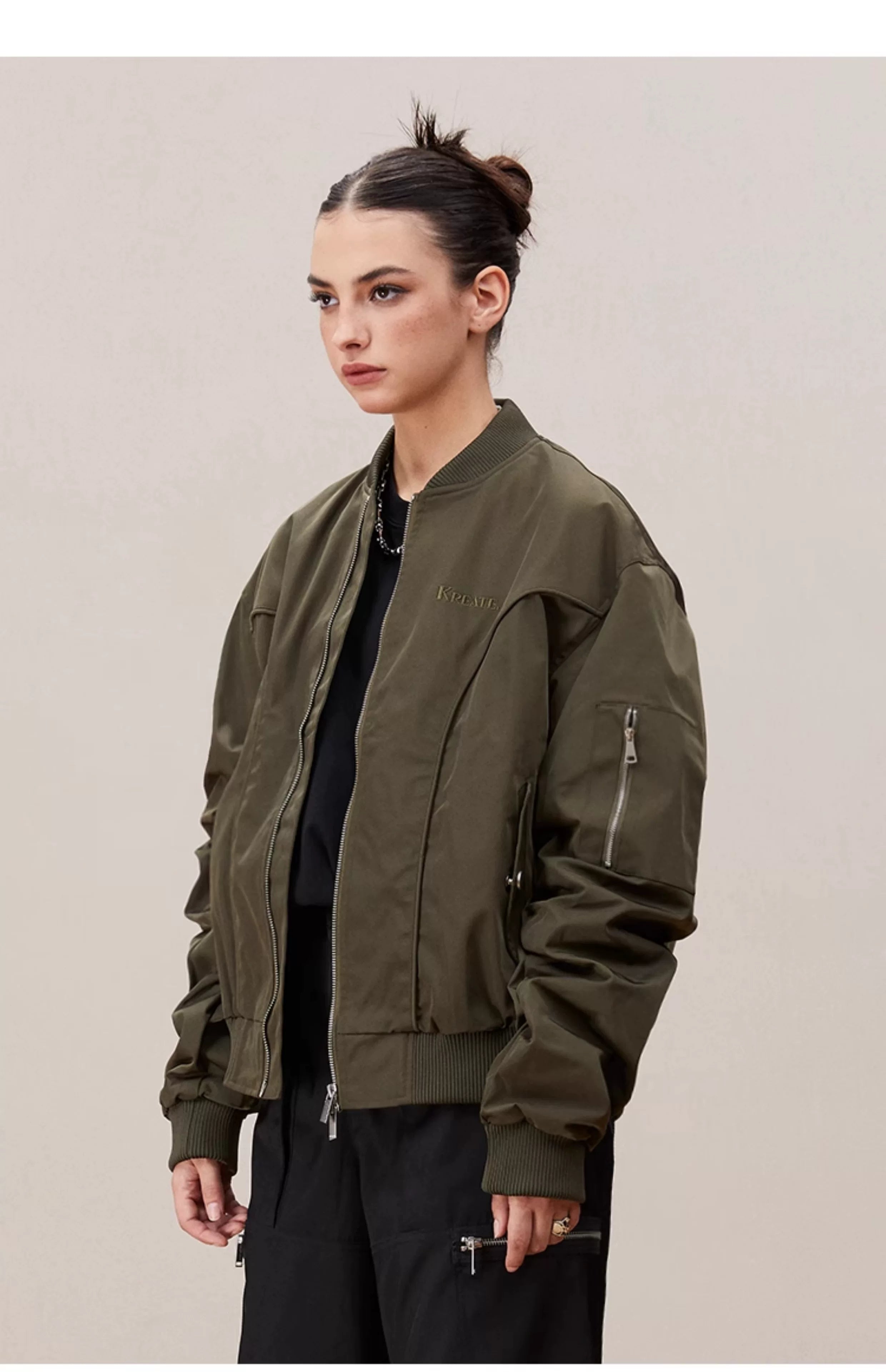 Men's Deconstructed Pleated MA1 Bomber Jacket