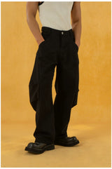 Men's Black Patchwork Wide Curved Jeans