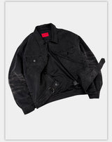 Cropped Boxy Black Vintage Printed Jacket