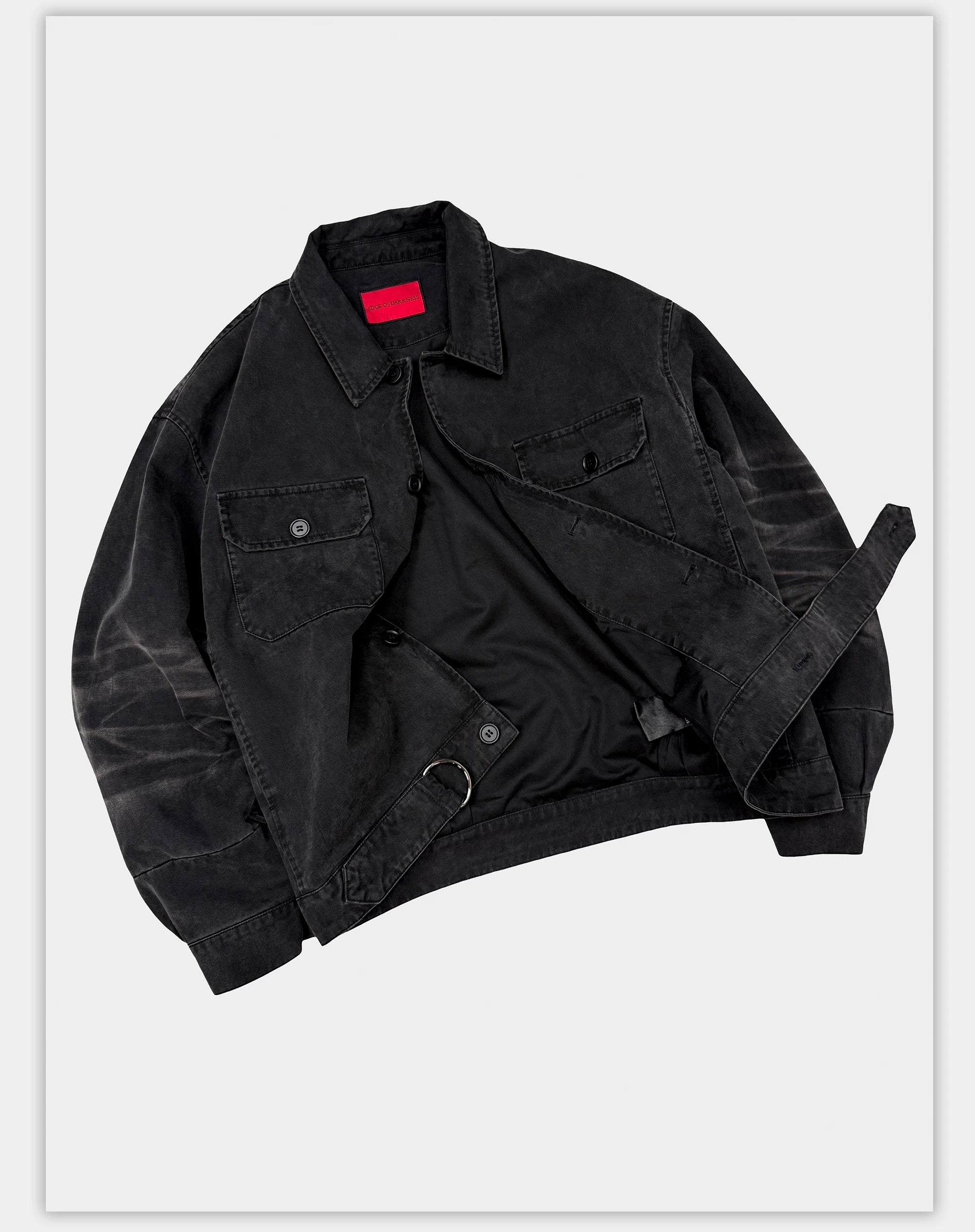 Cropped Boxy Black Vintage Printed Jacket