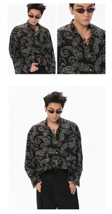 Long Sleeve Collared Paisley Silk Shirt