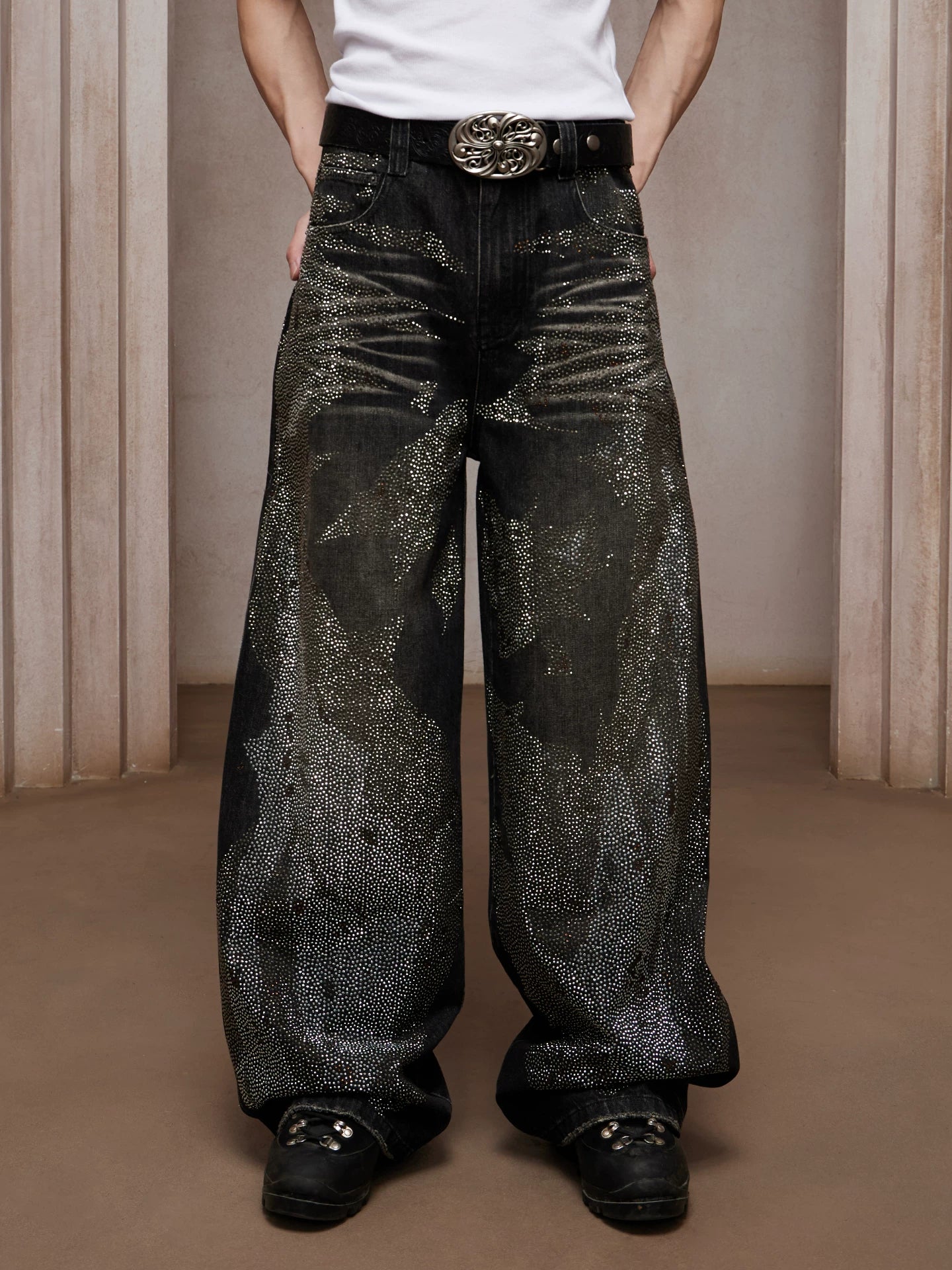 American Washed Rhinestone Straight Leg Jeans