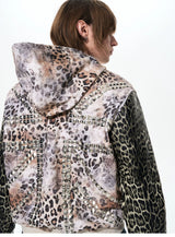 Leopard Patchwork Hooded Rivet Jacket