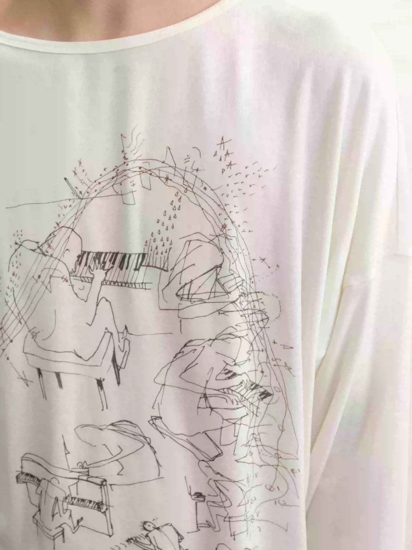 Piano Print Long Sleeve Top