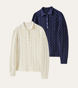 Men's Milk Cotton Cable Polo Sweater