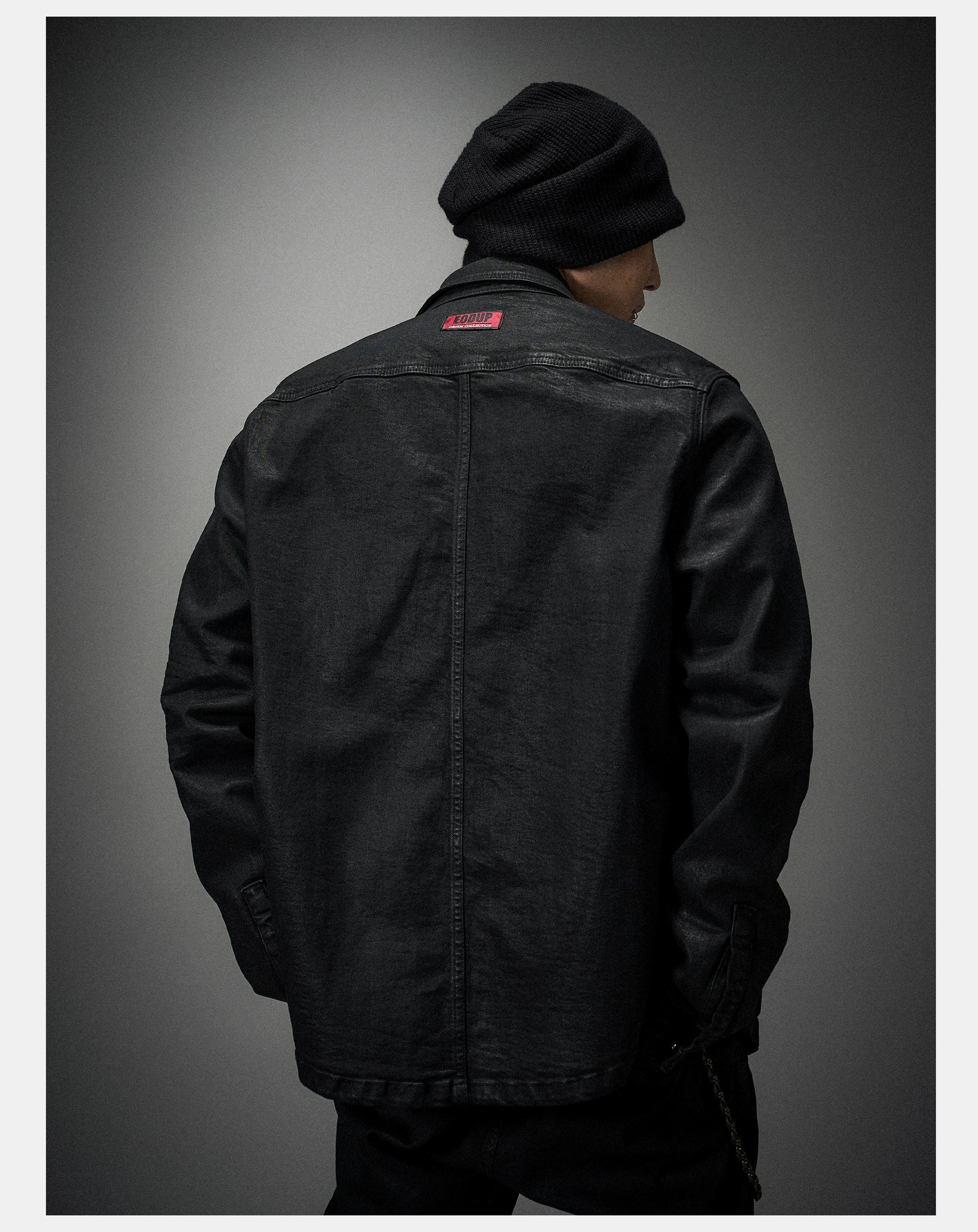 Dark Waxed Oversized Denim Shirt Jacket