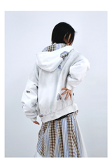 Stripe Patchwork Washed Zip Hoodie