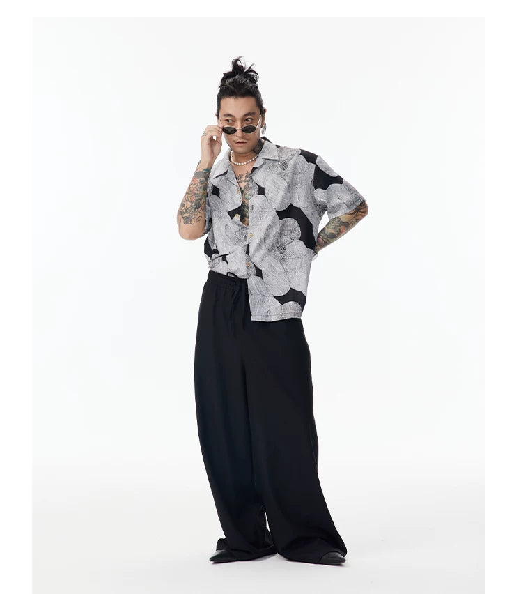 Sketch Print Hawaiian Cuban Collar Shirt