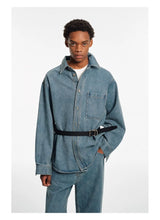 Relaxed Square Collar Distressed Denim Shirt