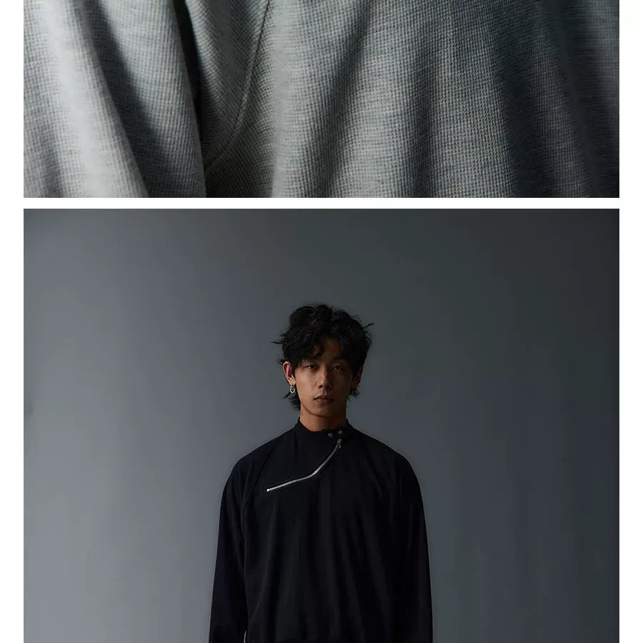 Men's Solid Waffle Mock Zip Sweatshirt