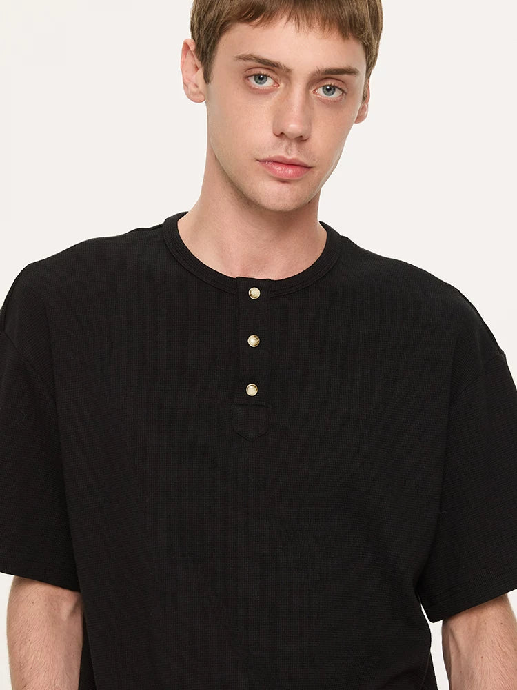 Couple Amber Waffle Boxy Henley Tees