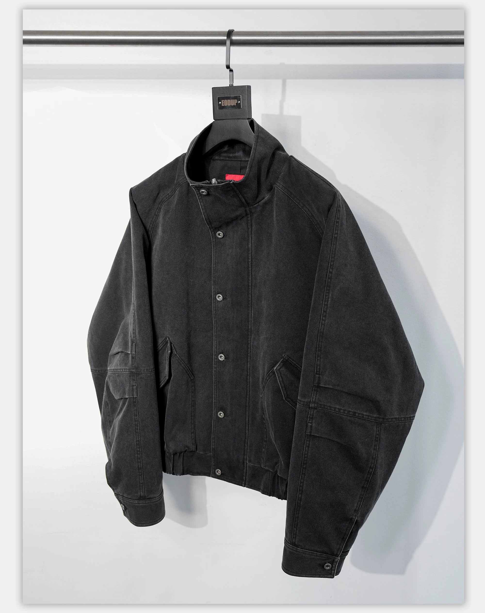 Loose Stand Collar Washed Canvas Coat