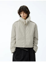 Fitted Two-tone Grid Fur Collar Jacket