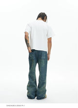 Vintage Washed Distressed Slub Flare Jeans
