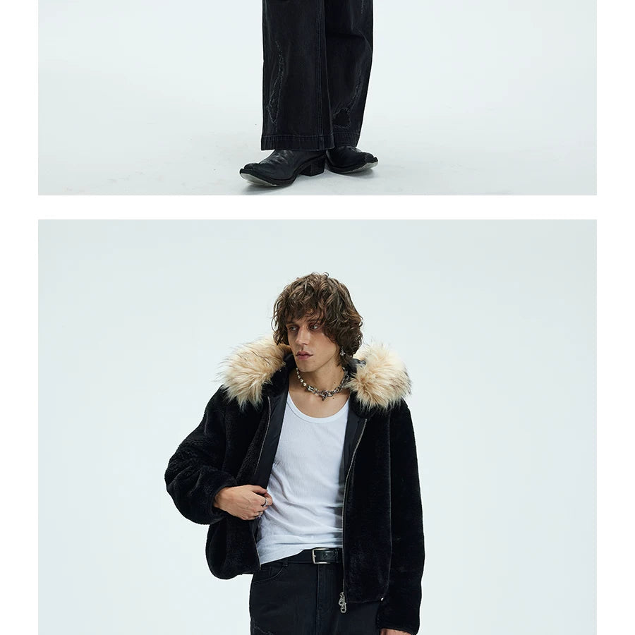 Detachable Fur Collar Fleece Hooded Coat