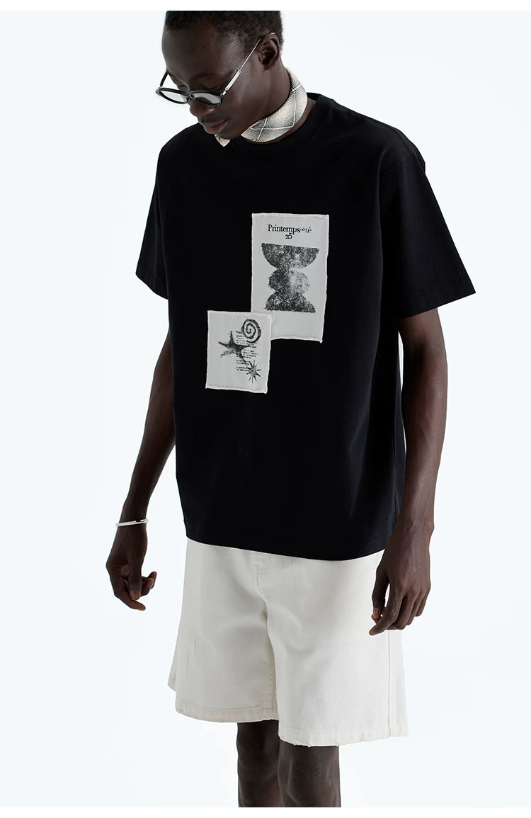 Frayed Printed Cotton Crew Neck Tee