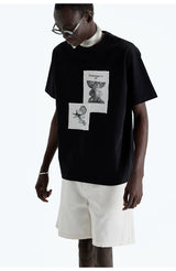 Frayed Printed Cotton Crew Neck Tee