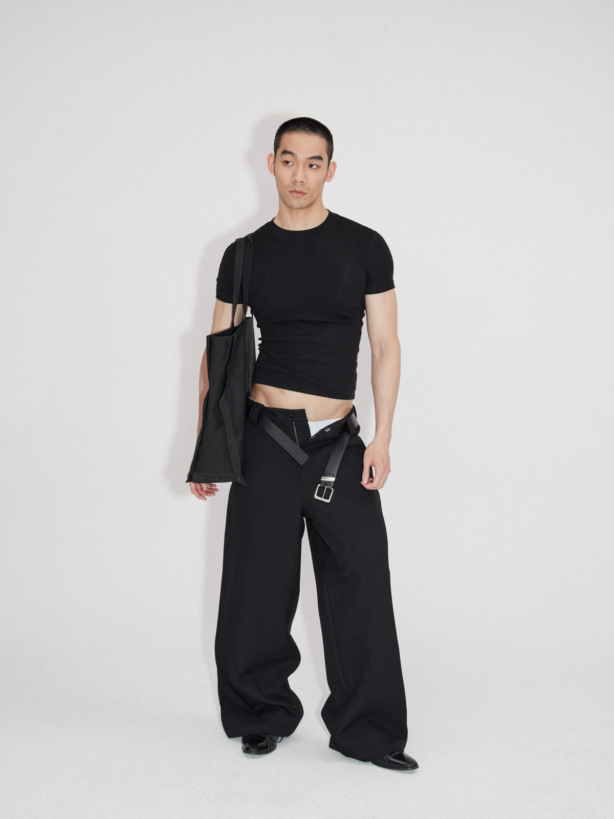 Wrinkle-resistant Wool-like Asymmetrical Cargo Dress Pants