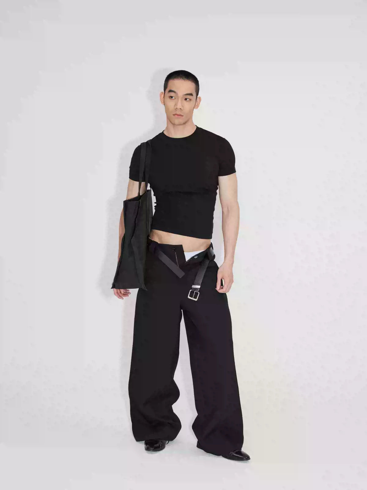 Wrinkle-resistant Wool-like Asymmetrical Cargo Dress Pants