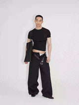 Wrinkle-resistant Wool-like Asymmetrical Cargo Dress Pants