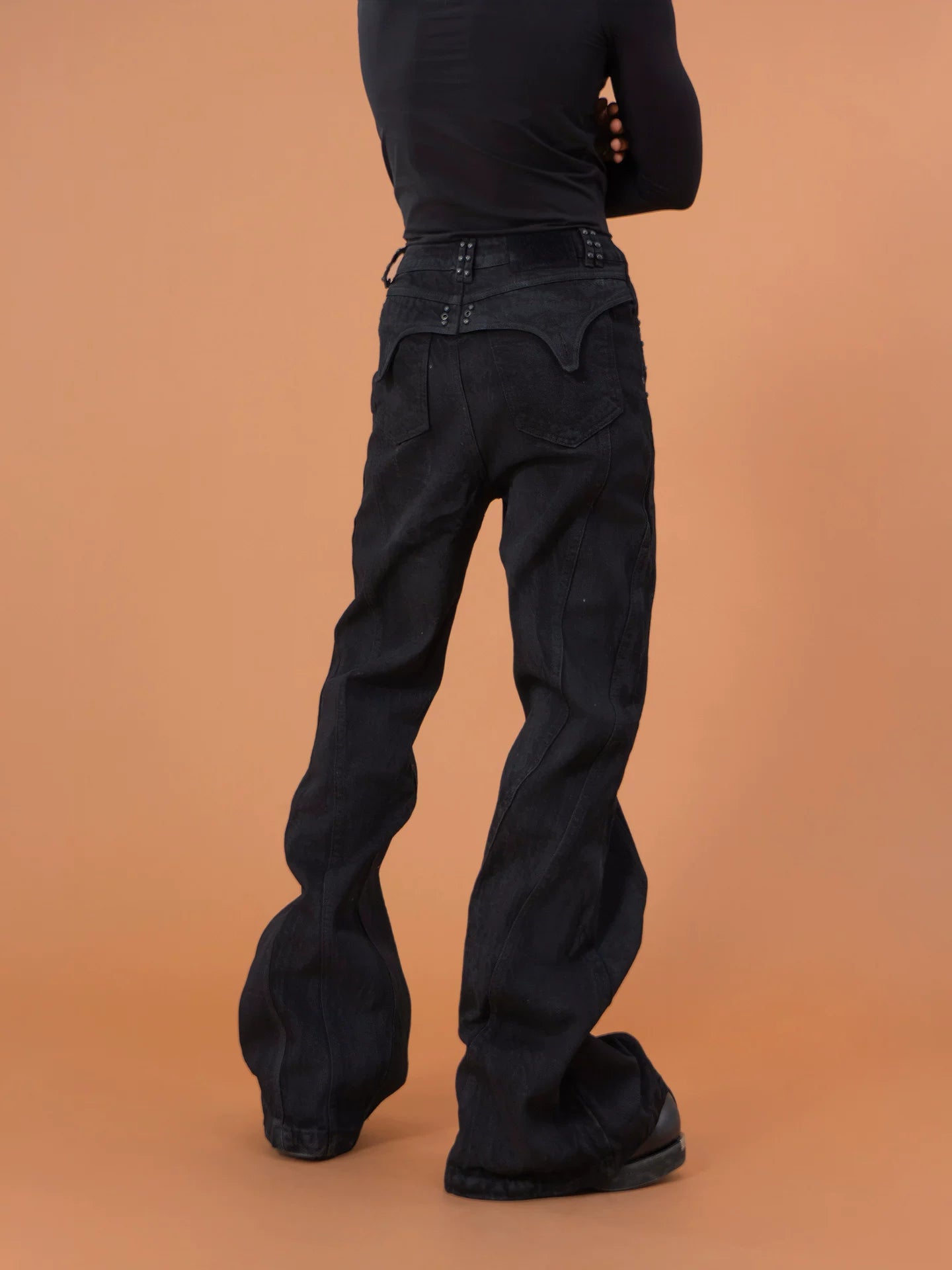 Men's Black Studded Loose Flared Jeans