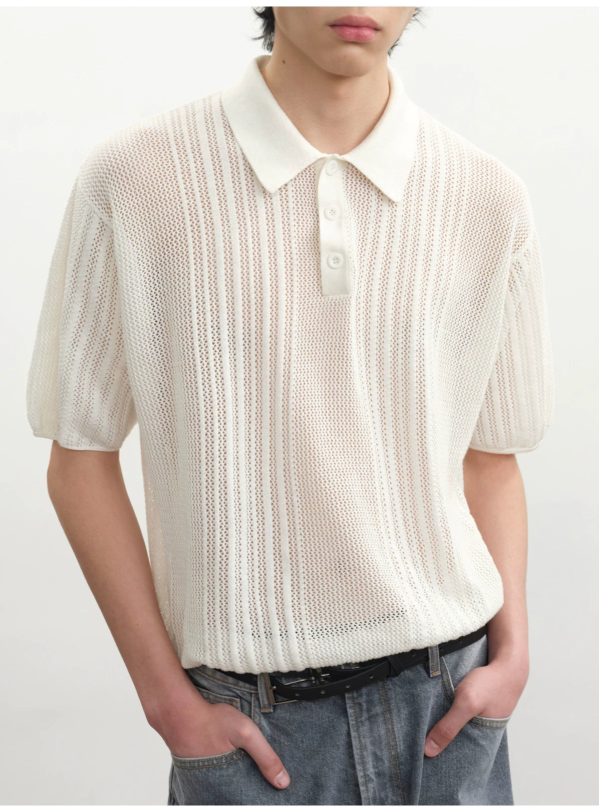 Cutout Ribbed Cotton Polo Shirts